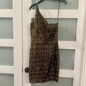 DRESS THE POPULATION Sequin One-Shoulder Dress